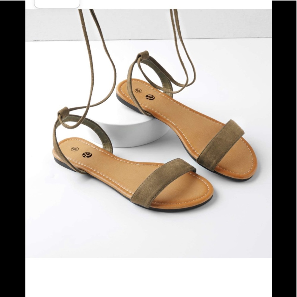 Rekayla Open Toe Tie Up Ankle Wrap Flat Sandals for Women size 7.5